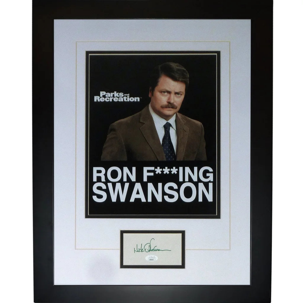 Nick Offerman autographed Ron Swanson framed piece in black frame