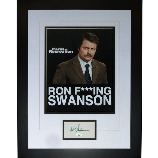 Nick Offerman autographed Ron Swanson framed piece in black frame