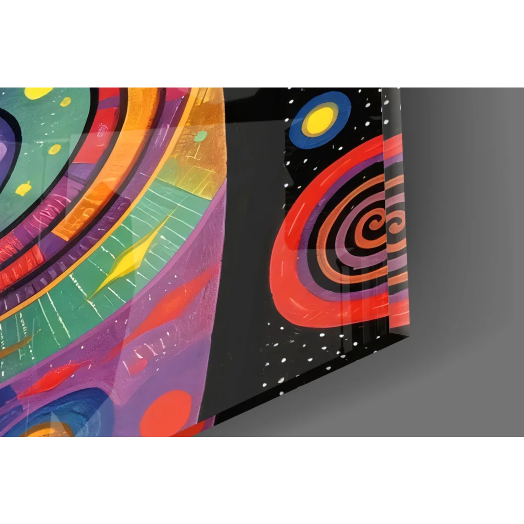 Cosmic Cat glass wall art with swirling psychedelic patterns