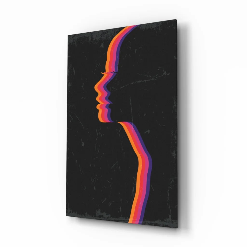 Vibrant rainbow silhouette glass wall art with gradient profile