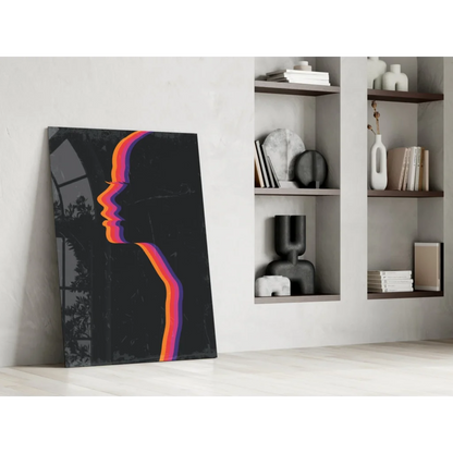 Vibrant rainbow gradient silhouette glass wall art profile print