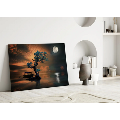 Moonlit Tree Island Canvas Wall Art Print | Modern Wall Art Decor | vintageantiquesgifts.com
