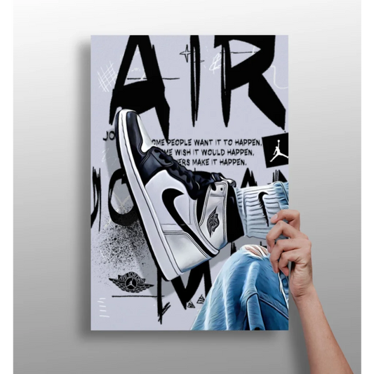 Black and white Nike Air Jordan sneaker aluminum print poster