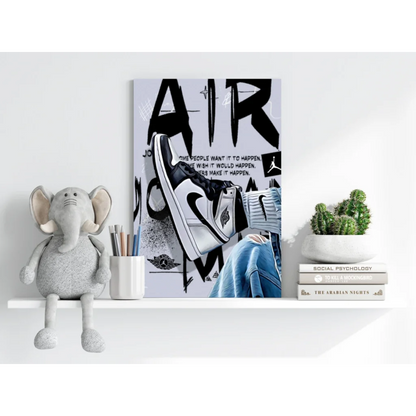 White elephant plush toy with friendly expression on Nike shelf