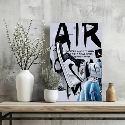 Black and white Nike Air Jordan poster with quote on aluminum print