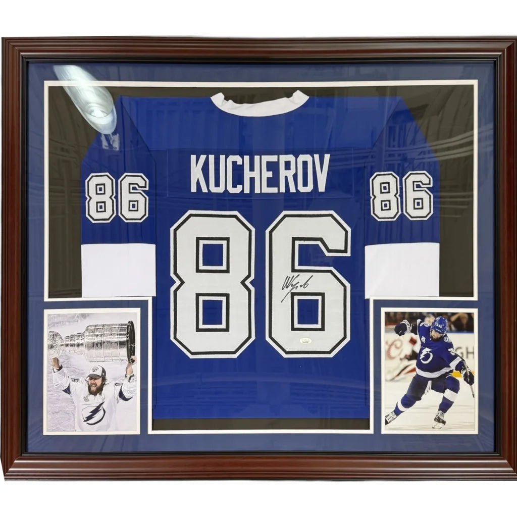 Nikita Kucherov autographed Tampa Bay blue #86 deluxe framed jersey