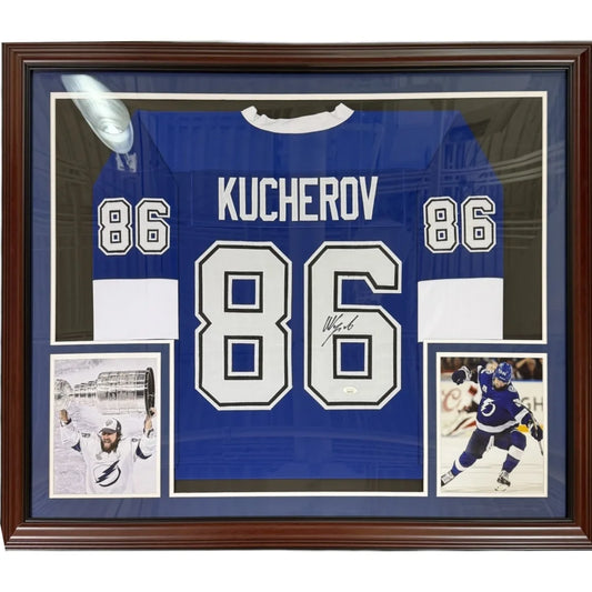 Nikita Kucherov autographed Tampa Bay blue #86 deluxe framed jersey