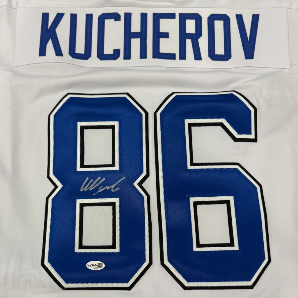 Nikita Kucherov autographed Tampa Bay white #86 custom jersey with JSA