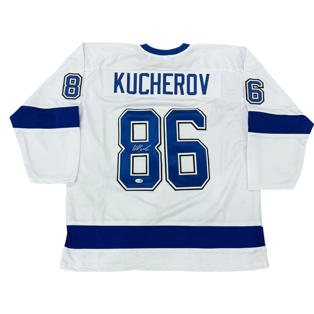 Nikita Kucherov autographed Tampa Bay white #86 jersey with blue accents