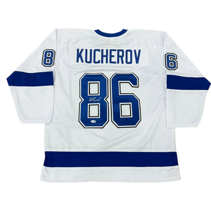 Nikita Kucherov autographed Tampa Bay white #86 jersey with blue accents