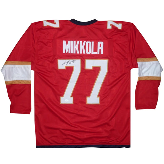 Niko Mikkola autographed red custom hockey jersey with number 77