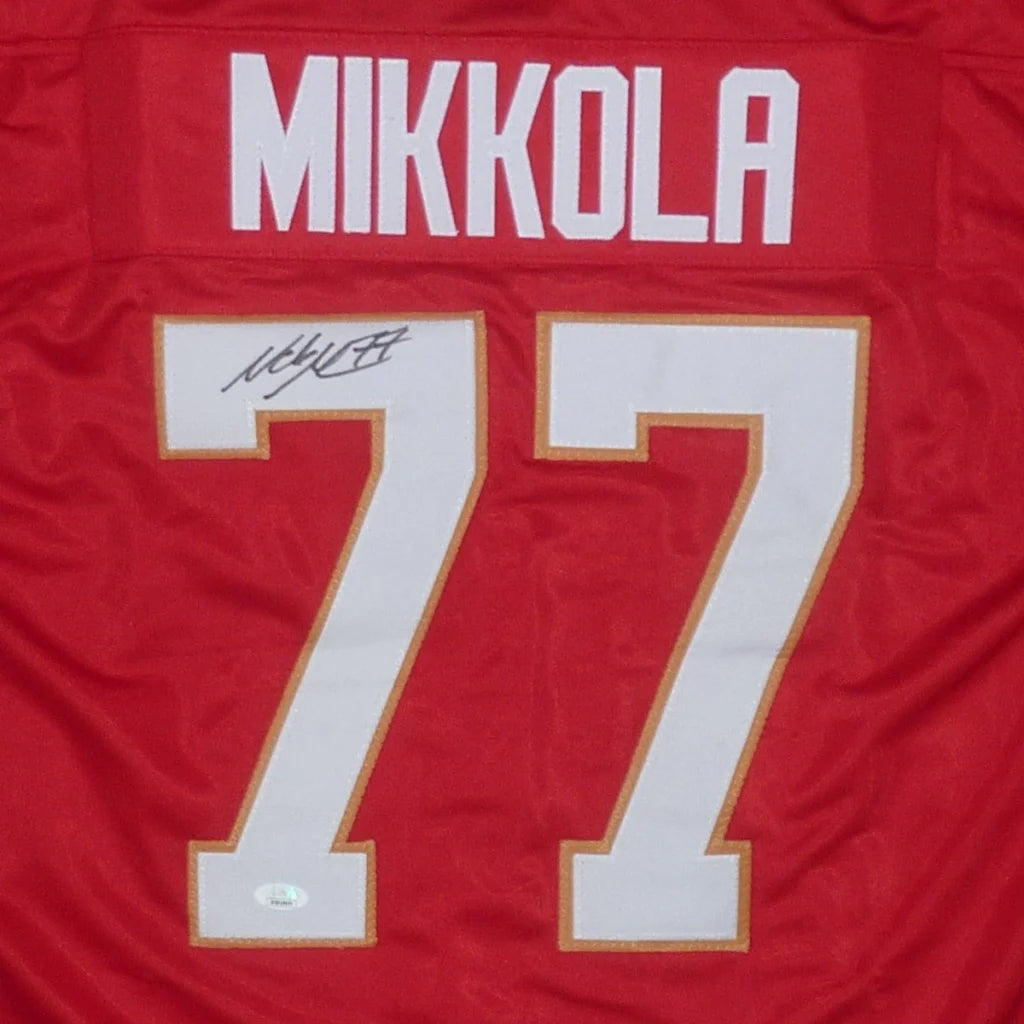 Autographed Niko Mikkola red custom hockey jersey with number 77