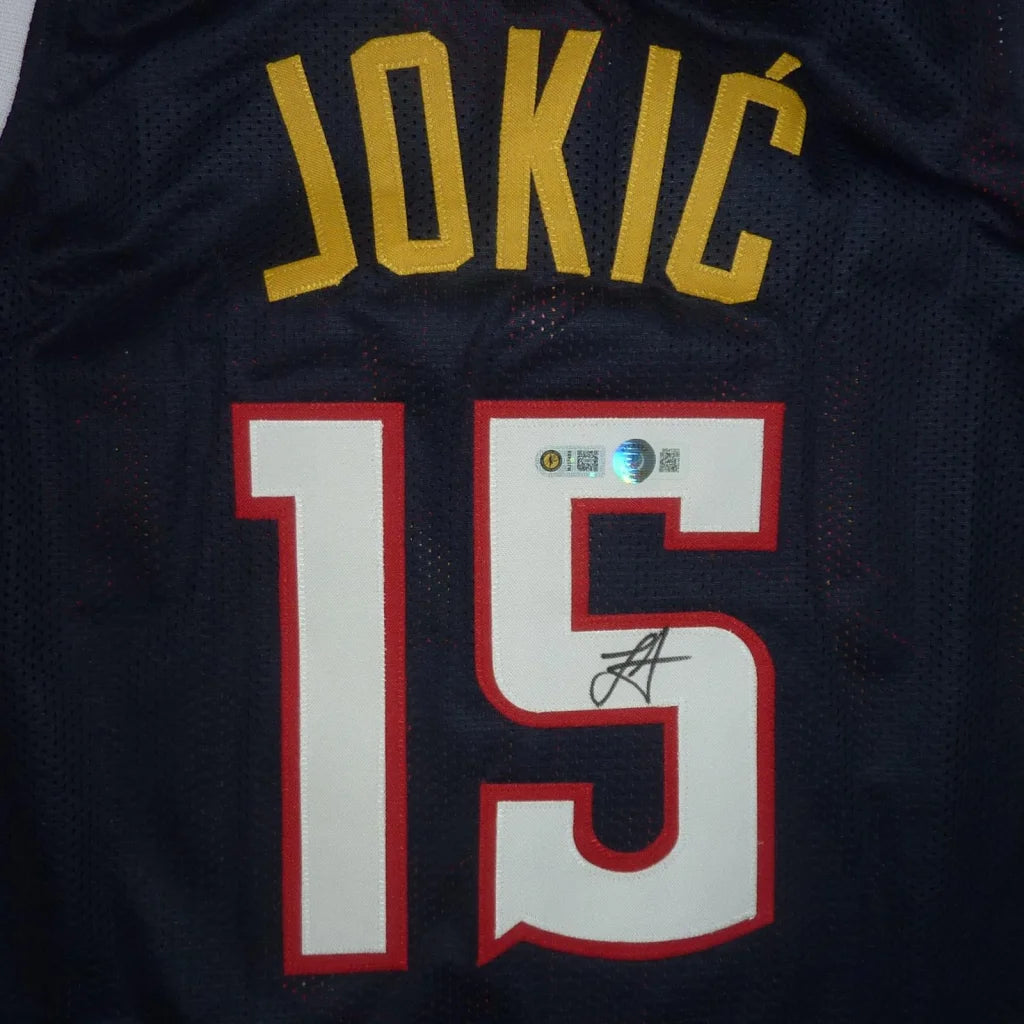 Nikola Jokic autographed custom jersey black mesh with gold Jokic and white 15