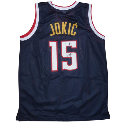 Nikola Jokic autographed Denver custom jersey blue #15 gold lettering