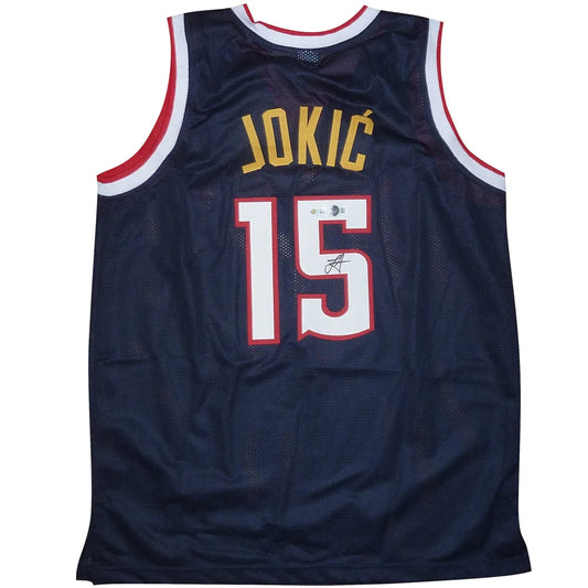 Nikola Jokic autographed Denver custom jersey blue #15 gold lettering
