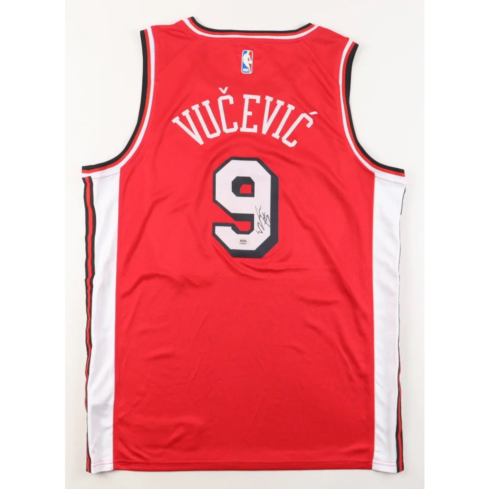 Nikola Vucevic signed Chicago Bulls jersey with autograph and number 9 on red back