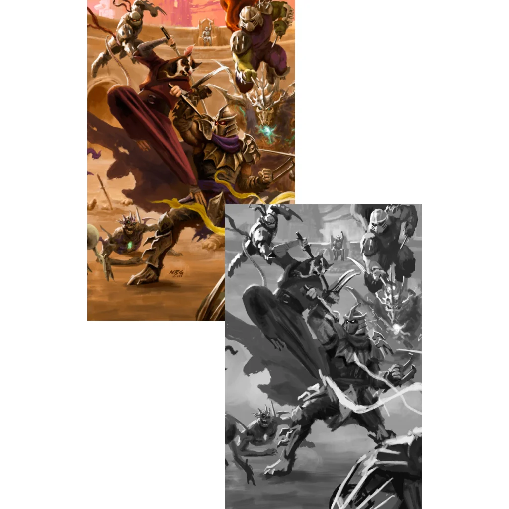 Ninja Turtles battle nexus comic: colorful armored warriors in combat