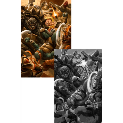 Ninja Turtles Battle Nexus comic with dramatic fantasy battle of armored monstrous warriors