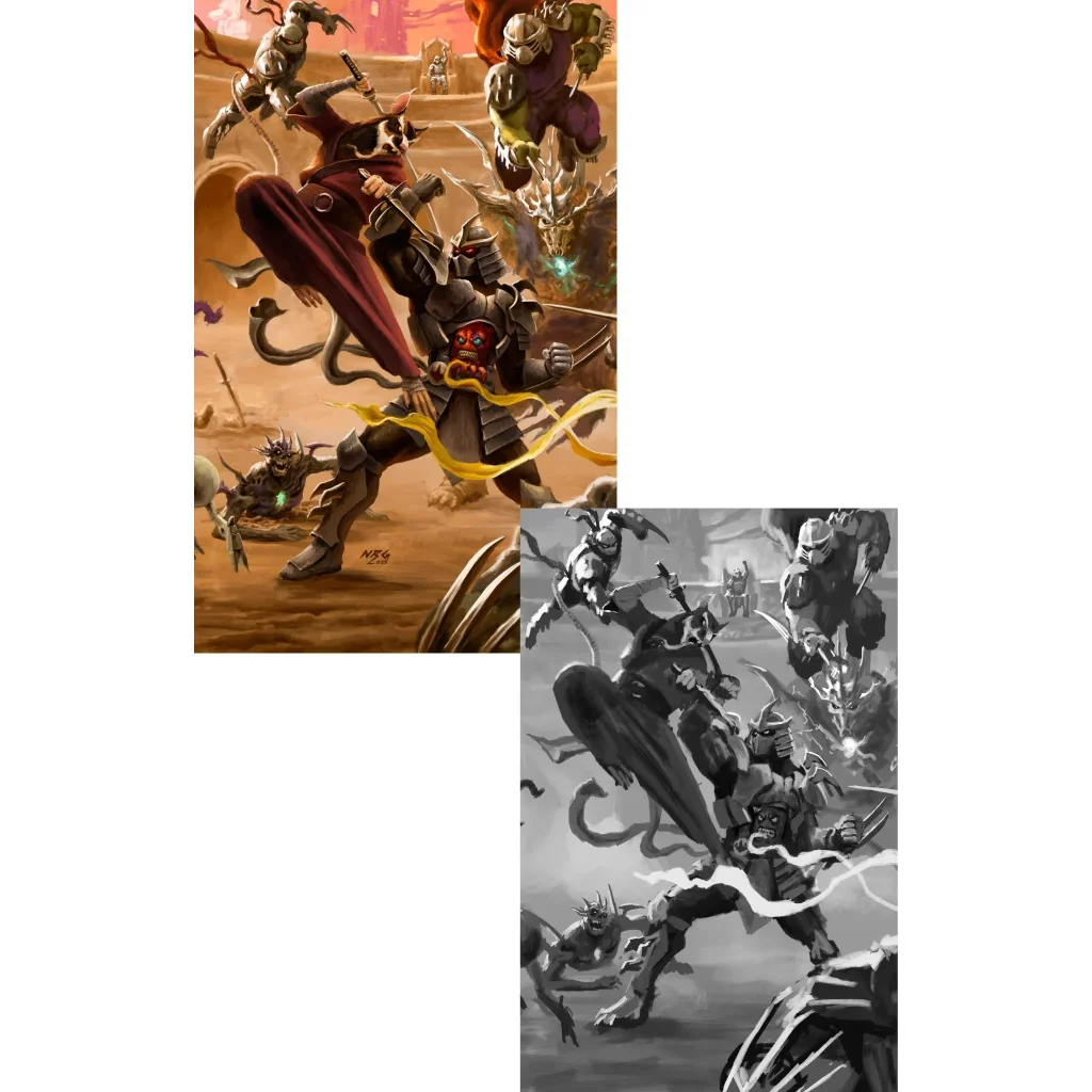 Red-masked Ninja Turtles warrior in Battle Nexus comic action pose