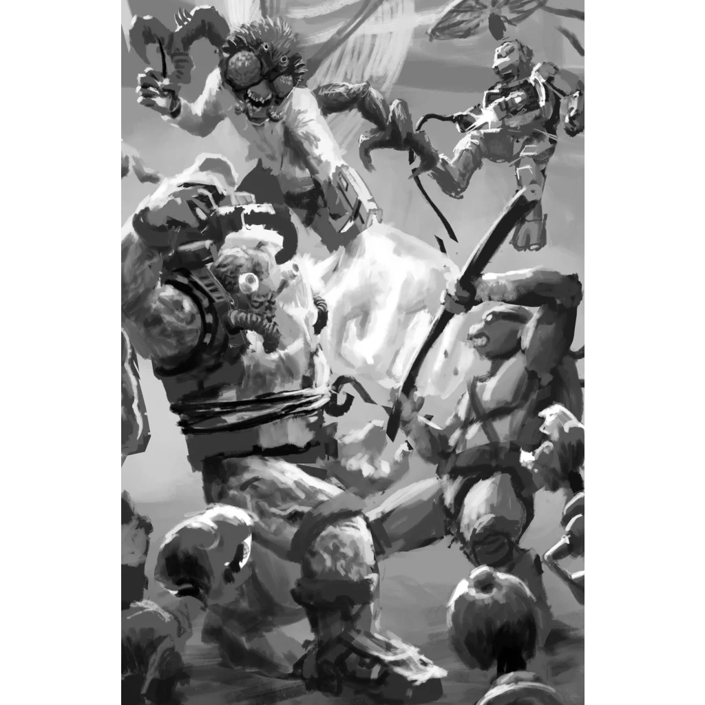 Ninja Turtles Battle Nexus comic battle scene in gray ink