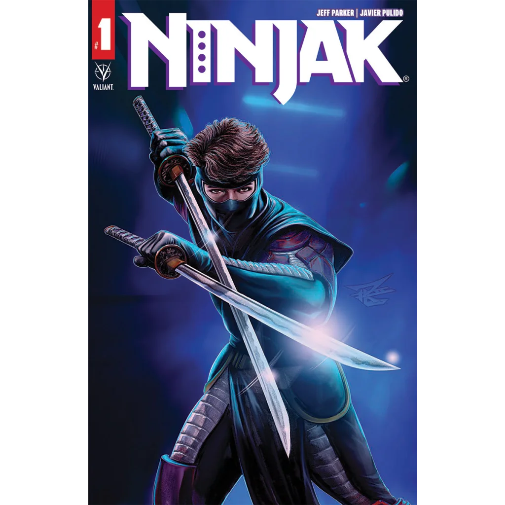 Comic book cover featuring a masked ninja with swords from Valiant Entertainment’s Ninjak #1