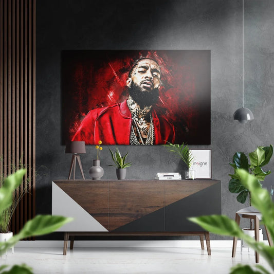 Vibrant red bearded man on brushed aluminium dibond wall art