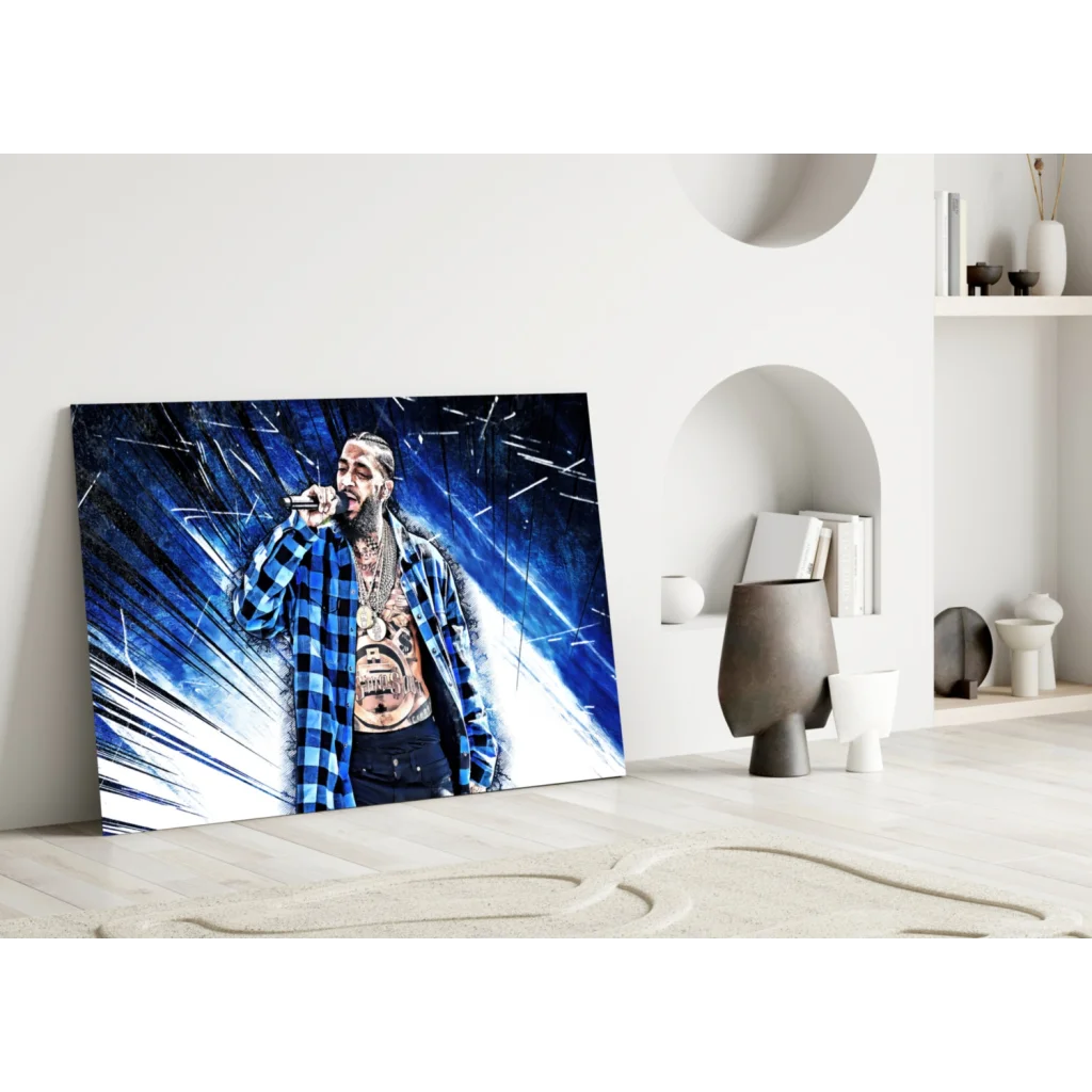Tattooed Rapper Blue Plaid Canvas Wall Art Print | Modern Wall Art Decor | vintageantiquesgifts.com