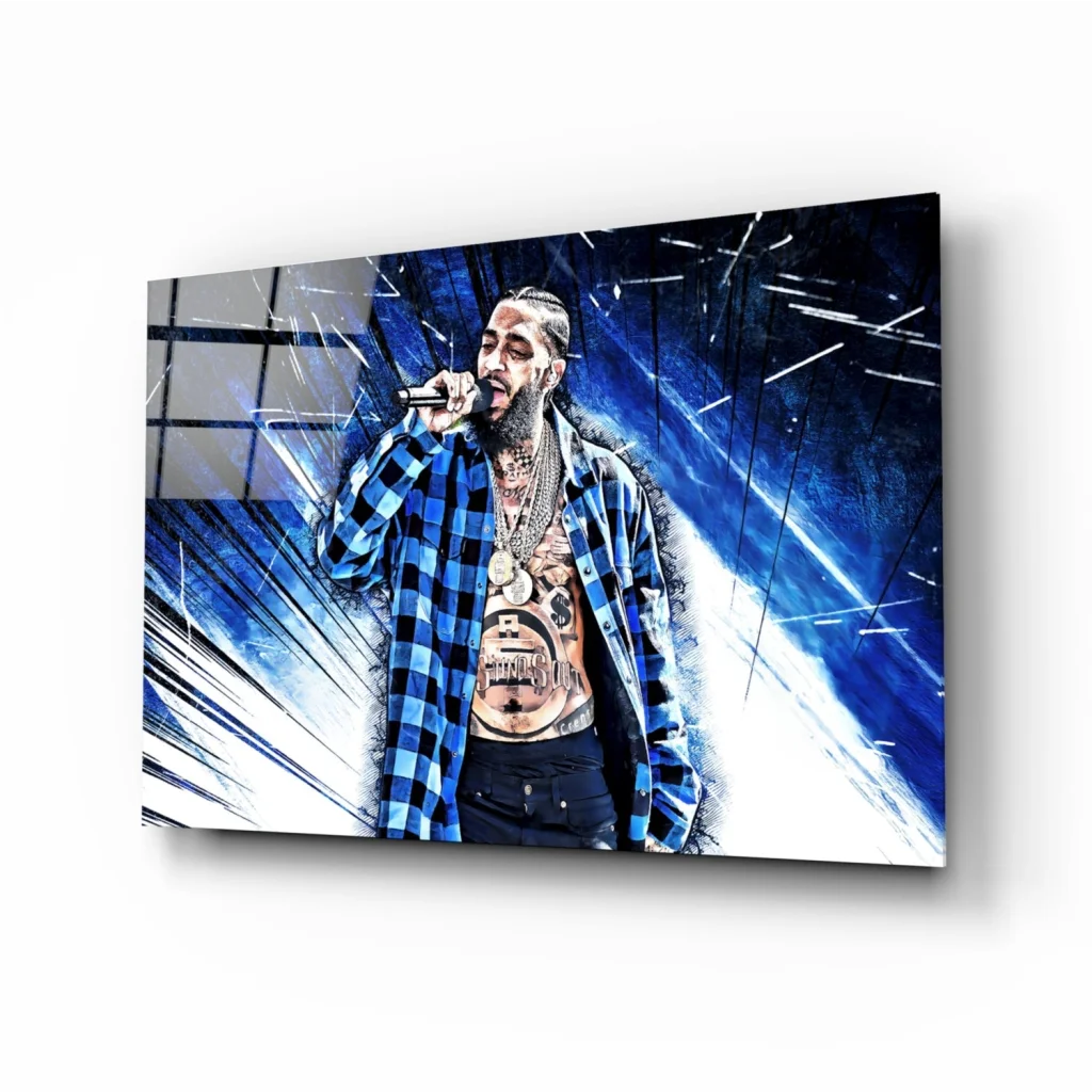 Tattooed Rapper Blue Plaid Canvas Wall Art Print | Insigneart USA | vintageantiquesgifts.com