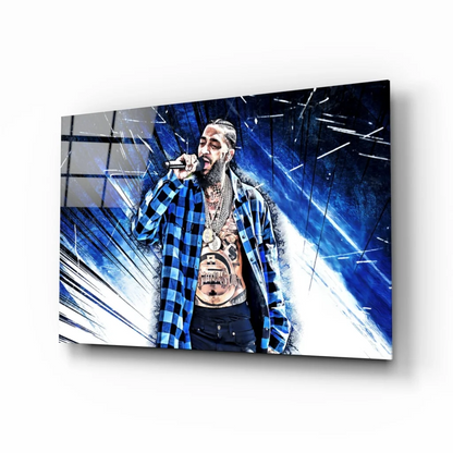 Tattooed Rapper Blue Plaid Canvas Wall Art Print | Insigneart USA | vintageantiquesgifts.com