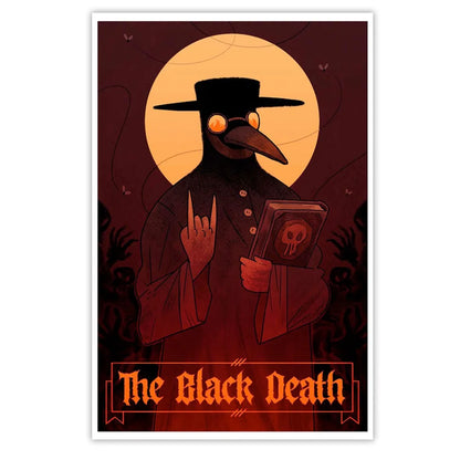 Noah Van Sciver horror comic art of plague doctor with skull book making rock gesture