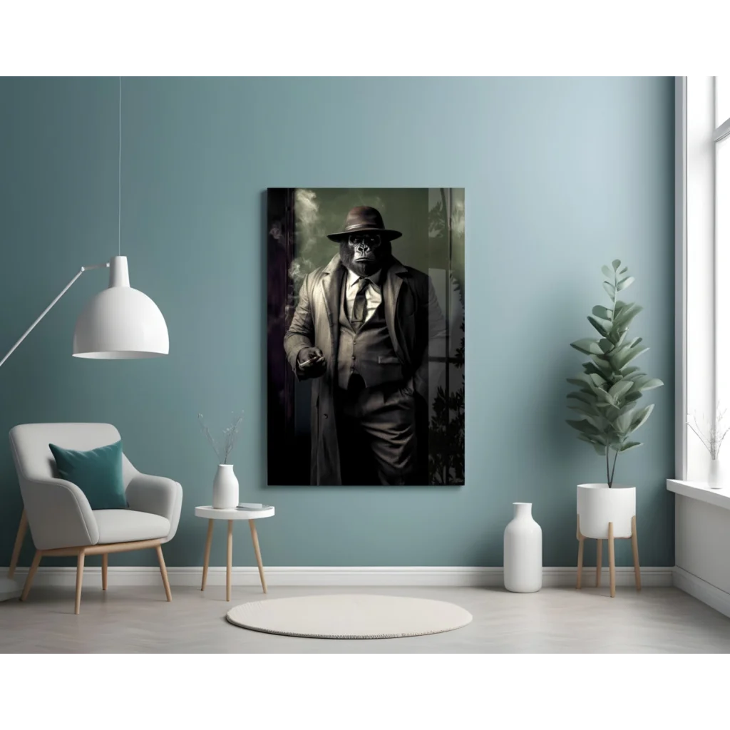 Noir detective skull fedora in black and white wall art print