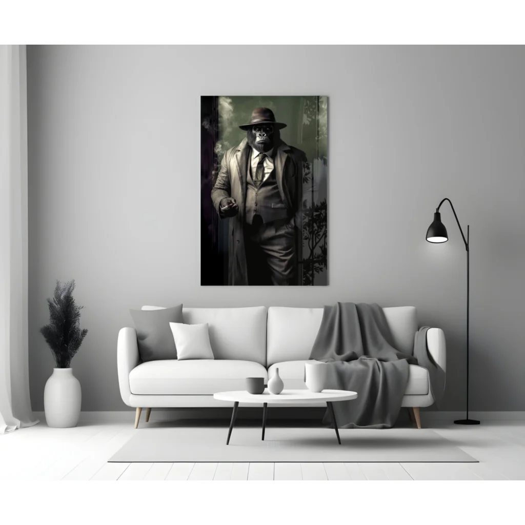 Noir Detective Skull Fedora black and white poster wall art print
