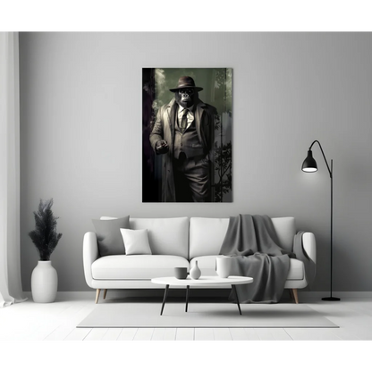 Noir Detective Skull Fedora black and white poster wall art print
