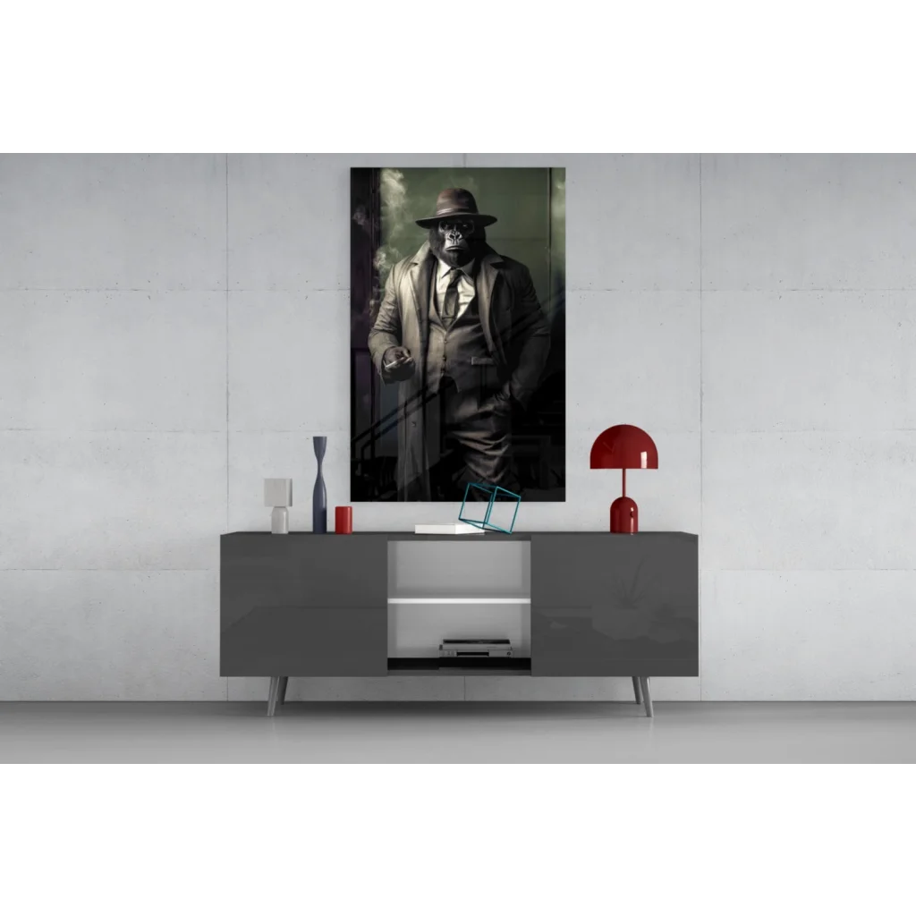 Noir Detective Skull Fedora canvas wall art print with black leather jacket
