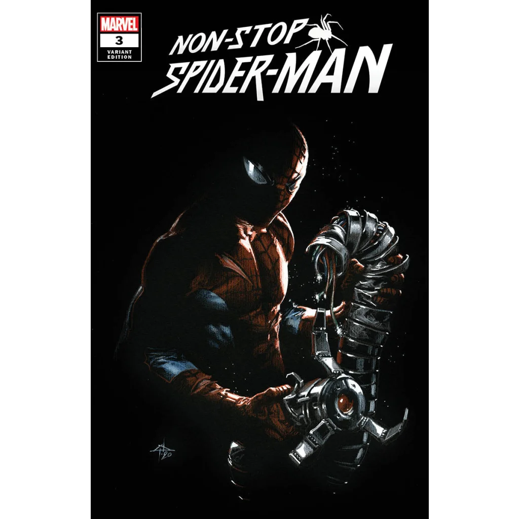 Marvel comics Non-Stop Spider-Man comic cover with Spider-Man holding a metallic tentacle