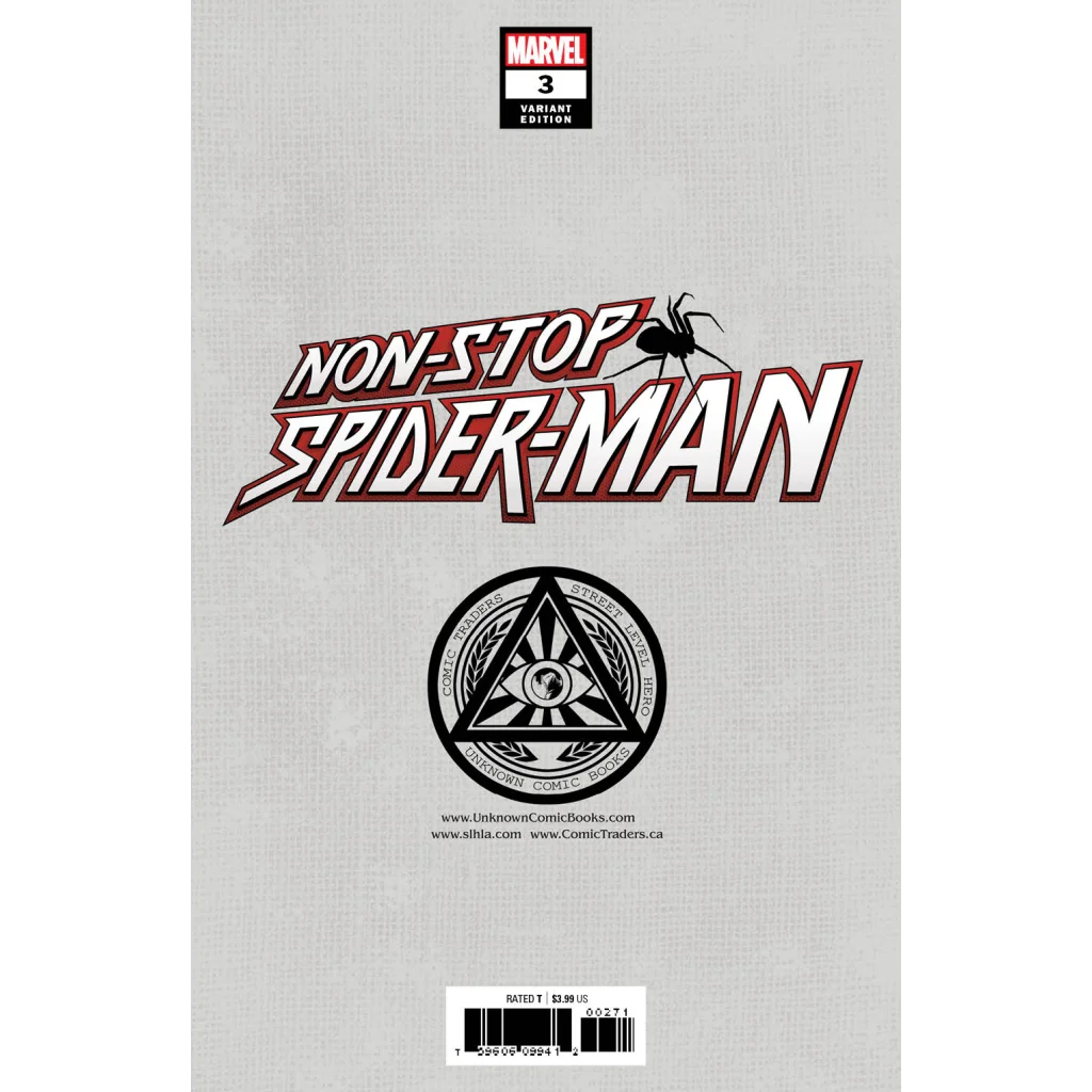Marvel comics Non-Stop Spider-Man comic with black spider graphic from Unknown Comics Gabriele