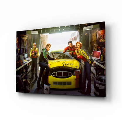 Vibrant yellow Norma Jean NASCAR glass wall art print