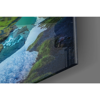 Vibrant landscape on sleek TV in Aurora Borealis glass wall art