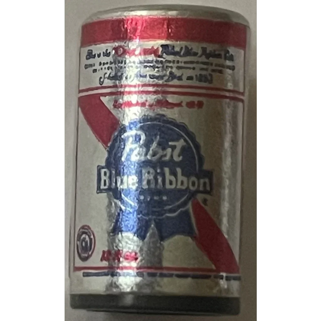 Metallic can of Blue Ribbon beer with retro red and white for Pabst Blue Ribbon fans