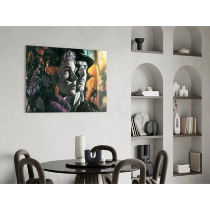 Vibrant mixed-media glowing autumn portrait canvas wall art with luminous orbs