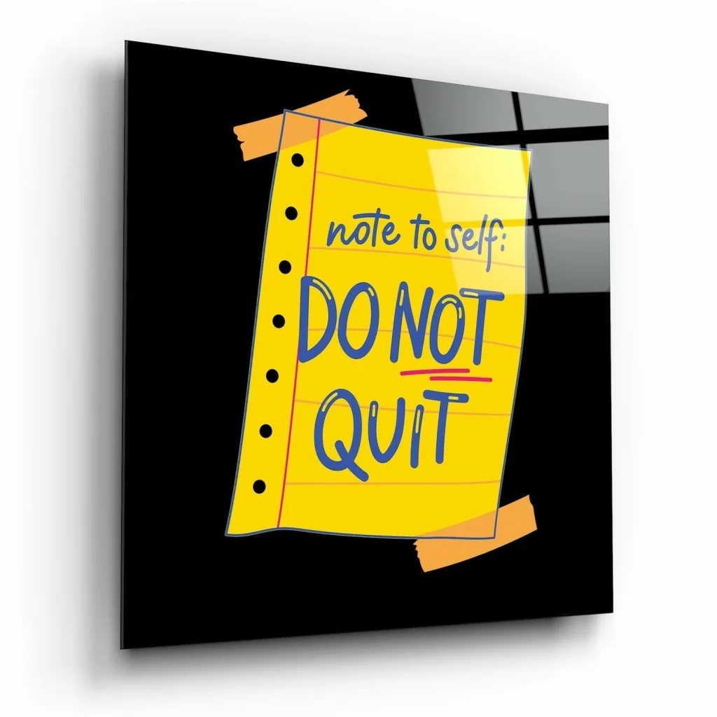 Motivational Glass Wall Art with Bold Never Quit Message | Insigneart USA | vintageantiquesgifts.com
