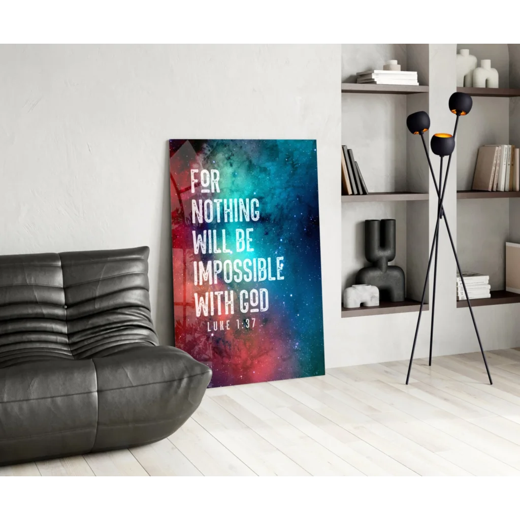 Cosmic faith scripture wall art canvas with galaxy colors and bold quote