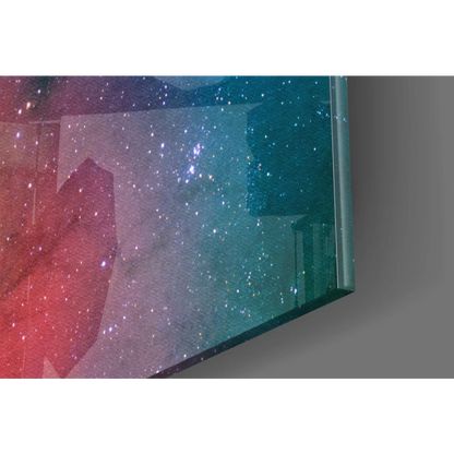 Vibrant cosmic glass wall art with pink-to-teal galaxy stars
