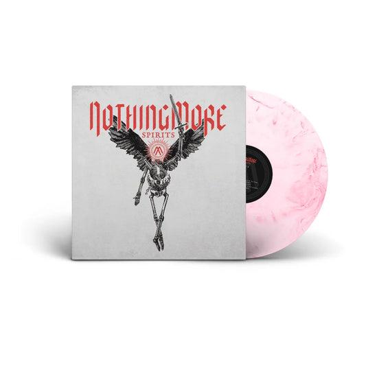 Nothing More Spirits pink marbled vinyl record lying flat on a surface