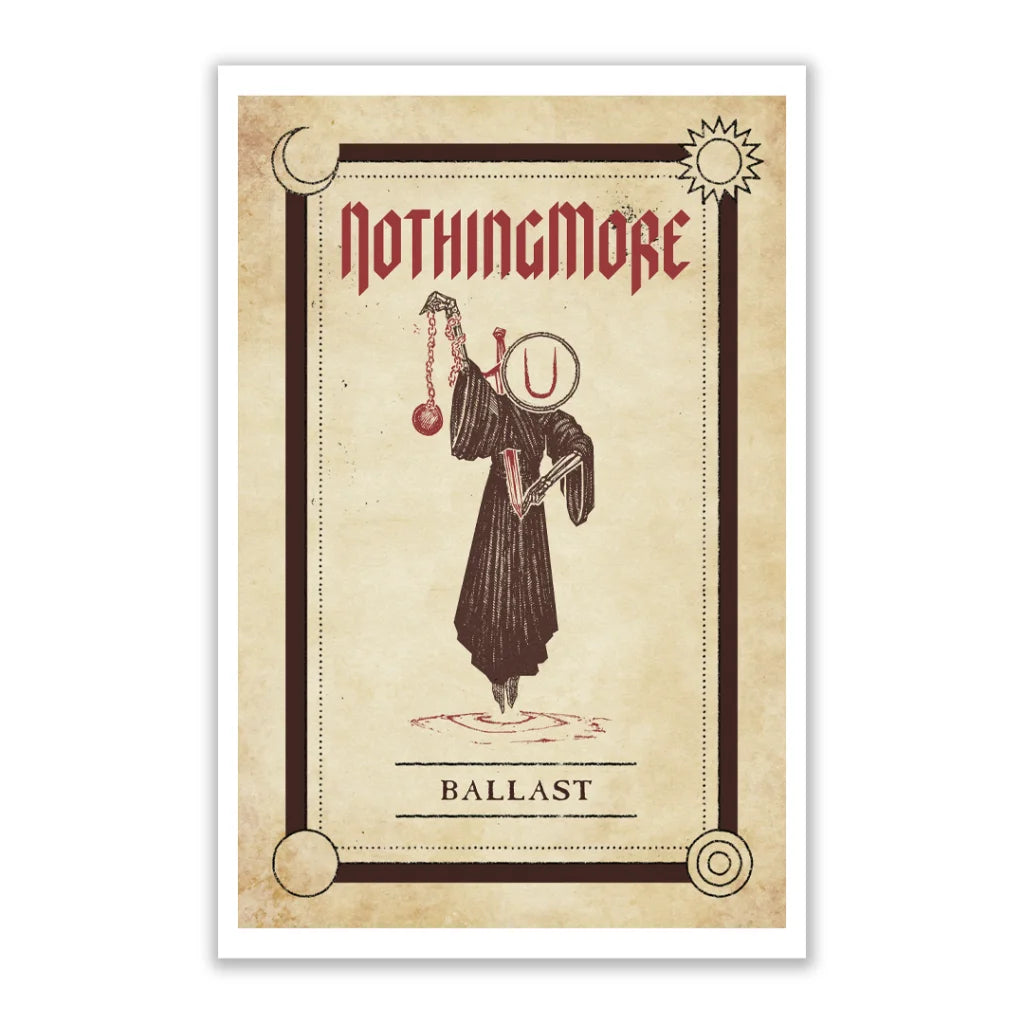 Vintage tarot-style illustration with robed figure, chained orb, and book for Nothing More Spirits Vol Deluxe Edition