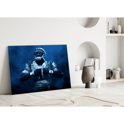 Blue canvas wall art of top football player in uniform