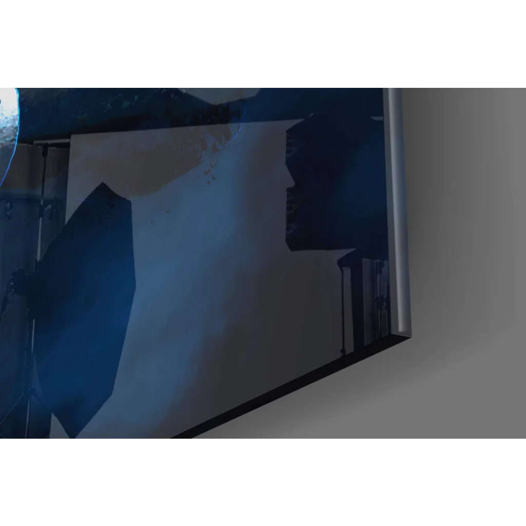 Sleek blue glass wall art of Number One Football Player on TV canvas