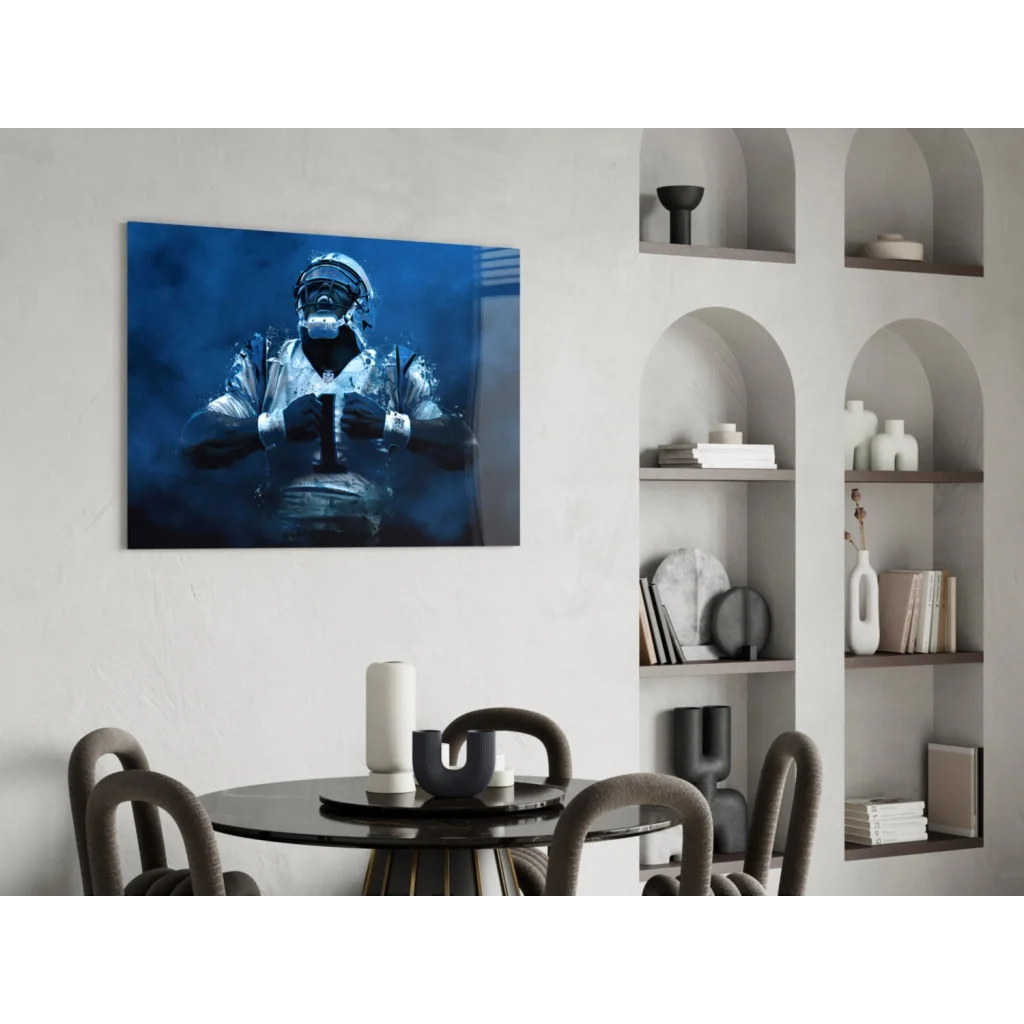 Blue-toned canvas wall art of top football player in gear