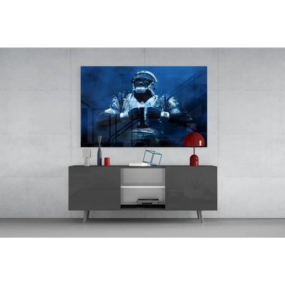 Blue-toned football player wall art poster in framed glass