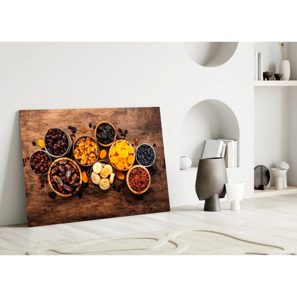 Rustic dried fruit bowls wall art canvas print on wooden frame